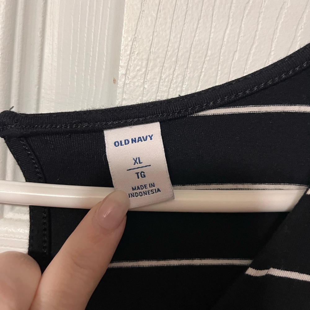 Old Navy Black and White Striped Jumpsuit with Tie Waist - Picture 2 of 3